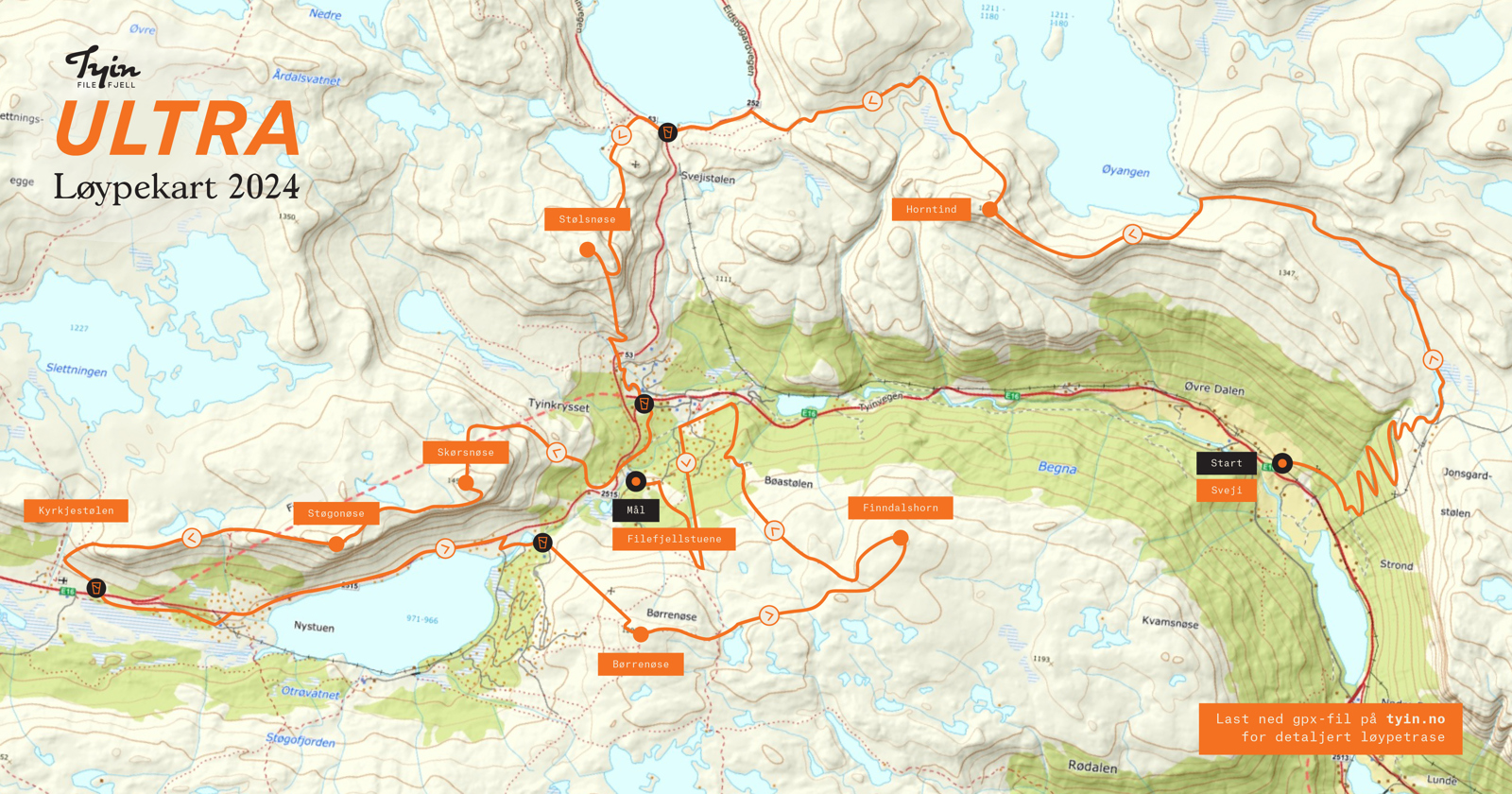 Løypekart Tyin Filefjell Extreme Ultra 2024