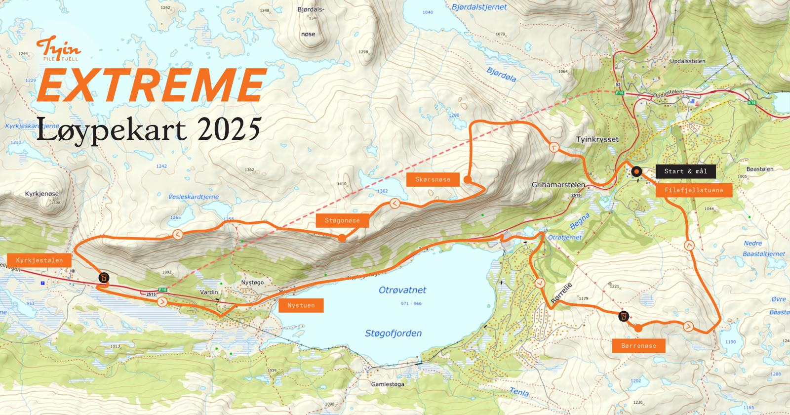 Løypekart Tyin FIlefjell Exztreme 2025