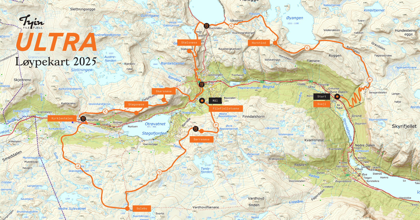 Løypekart Tyin Filefjell Extreme Ultra 2025