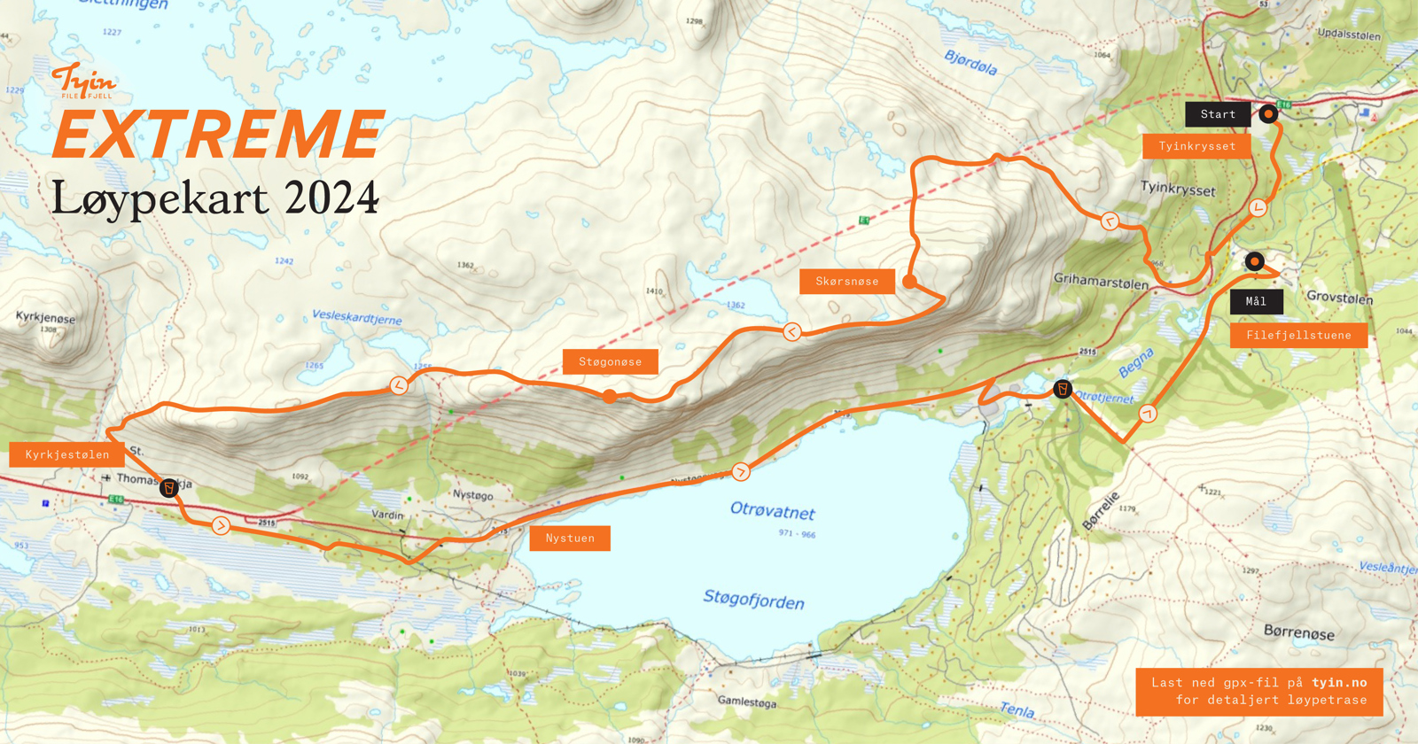 Løypekart Tyin FIlefjell Exztreme 2024